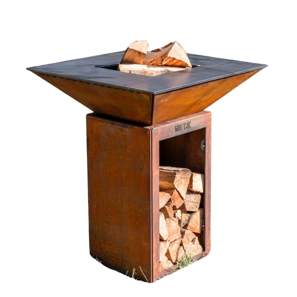 Brasero cevenol corten bois carre 74 simple cuve