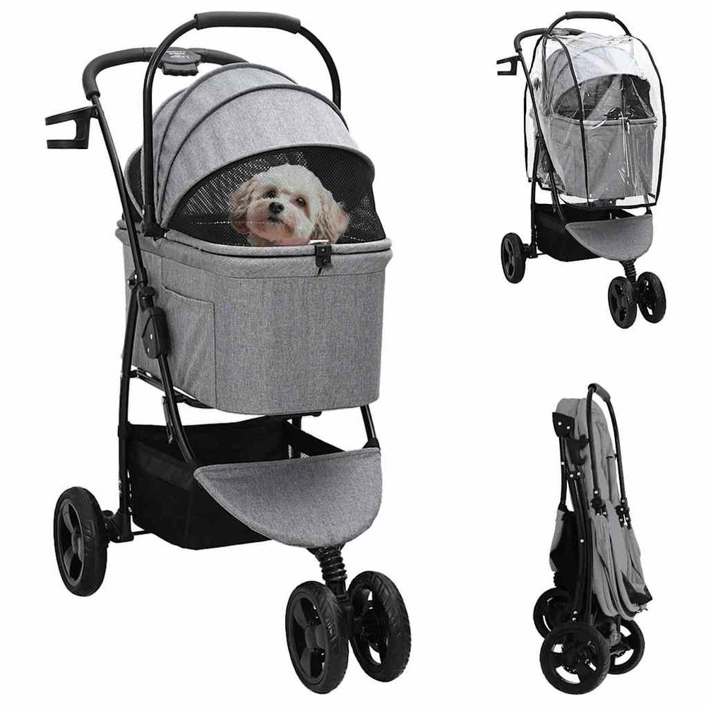 Poussette pliable pour animaux tissu oxford avec housse de pluie gris 78cm