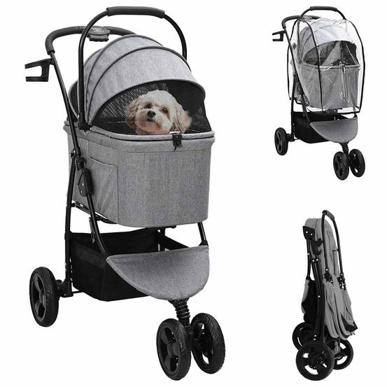 Poussette pliable pour animaux tissu oxford avec housse de pluie gris 78cm