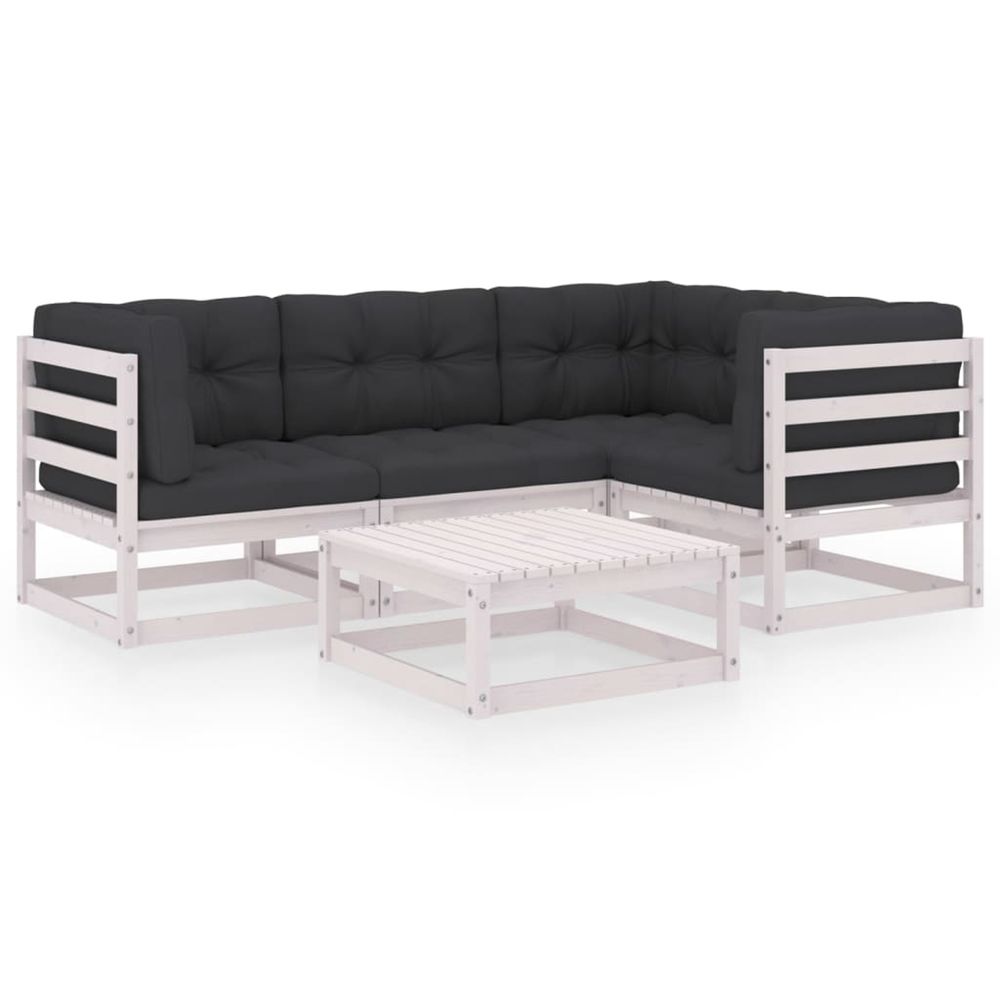 Salon de jardin 5 pcs avec coussins bois de pin massif