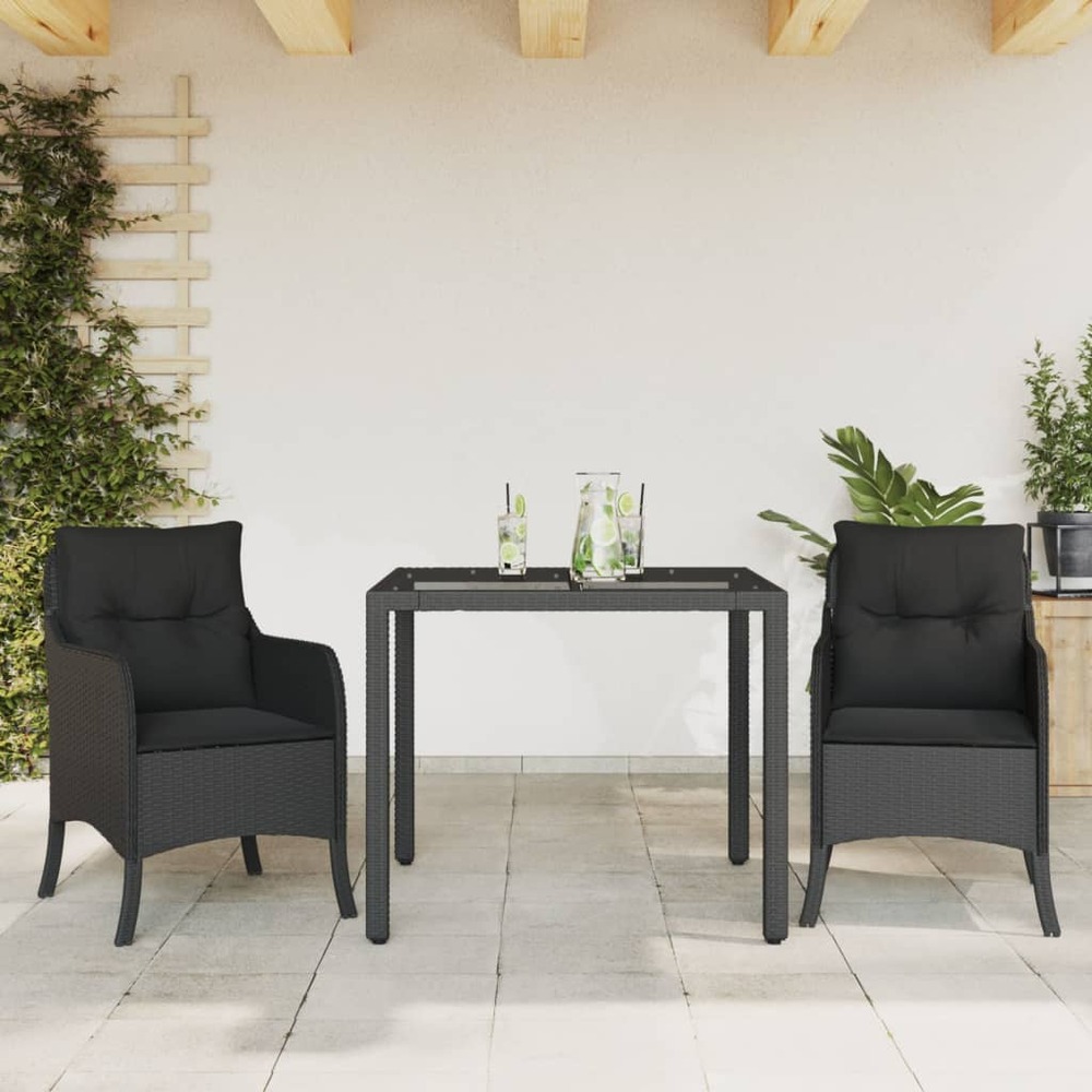 Ensemble à manger de jardin avec coussins 3 pcs noir