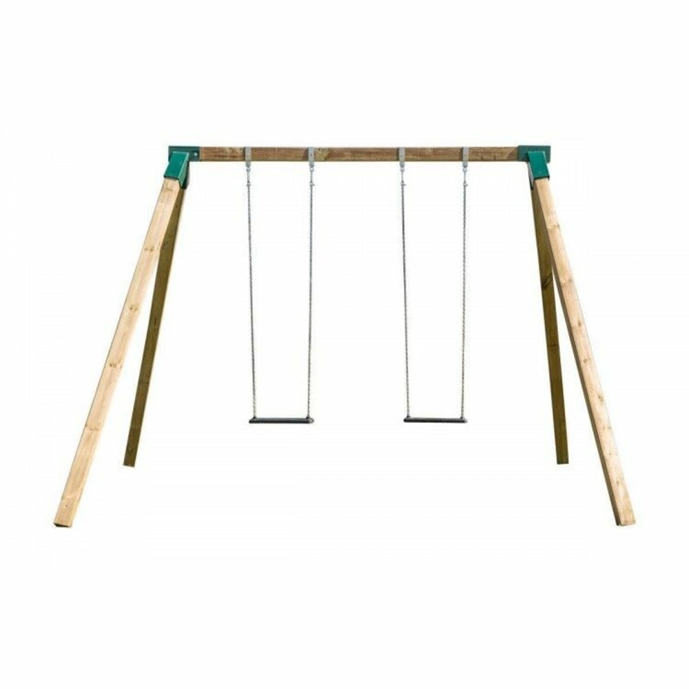 Balançoire double en bois carré masgames karai deluxe adultes (caoutchouc et chaînes)