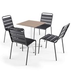Table 60x60 cm inclinable chêne clair et 4 chaises en métal gris