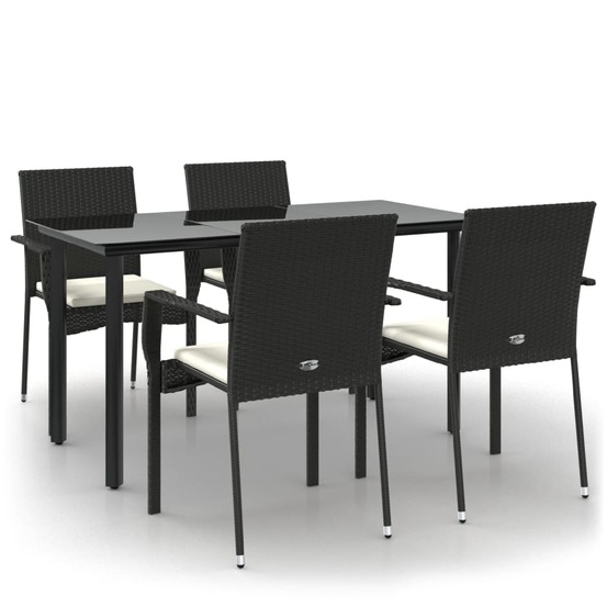 Ensemble à manger de jardin coussins 5pcs noir résine tressée