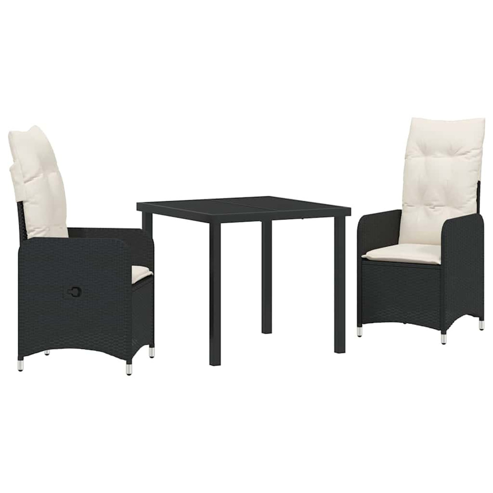 Ensemble de salle à manger pour jardin 3 pcs noir poly rotin