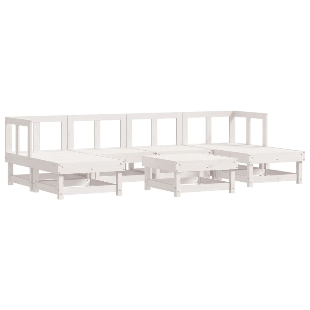 Salon de jardin 7 pcs blanc bois de pin massif