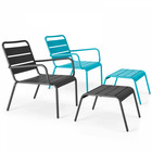 Lot 2 fauteuils relax avec repose-pieds métal gris et bleu
