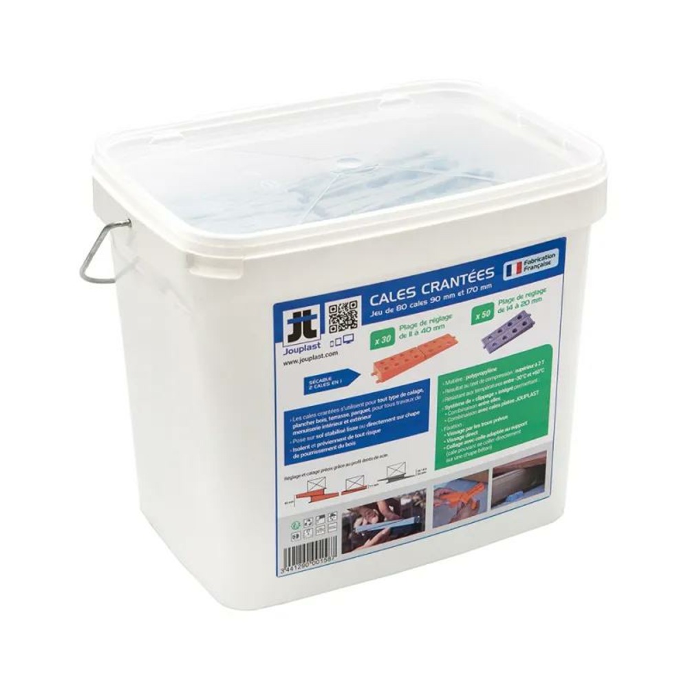Seau de 50 cales crantées 90 mm et 30 cales crantées 170 mm -
