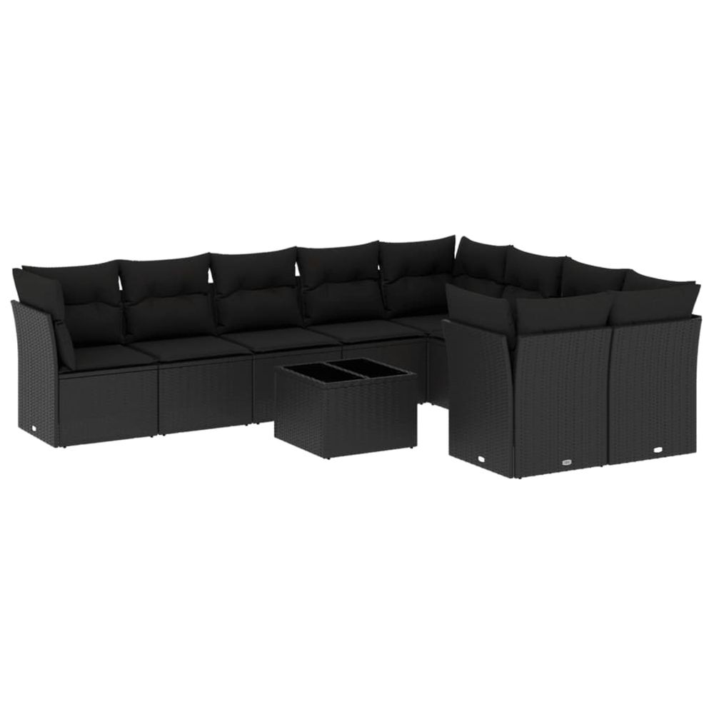 Salon de jardin 10 pcs avec coussins noir résine tressée