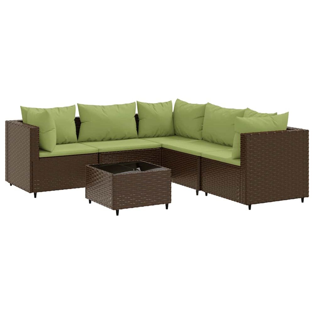 Salon de jardin 6 pcs avec coussins marron résine tressée