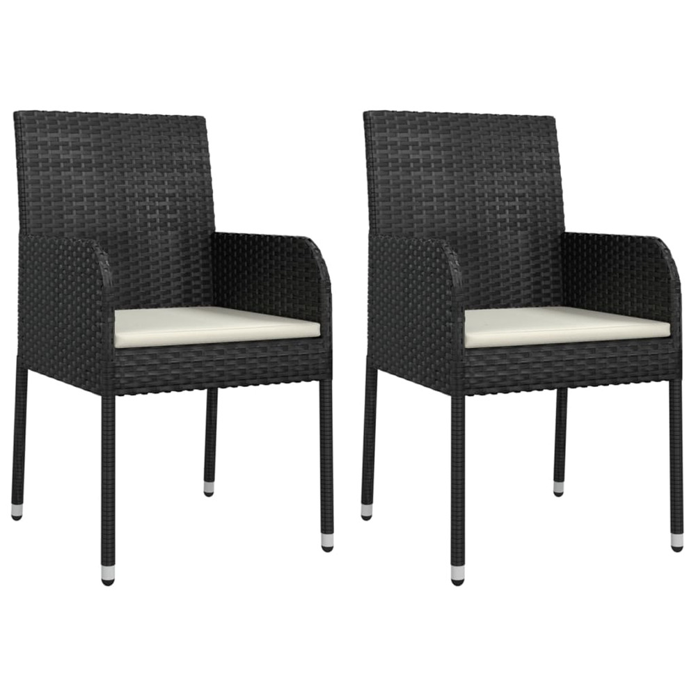 Chaises de jardin lot de 2 avec coussins résine tressée noir