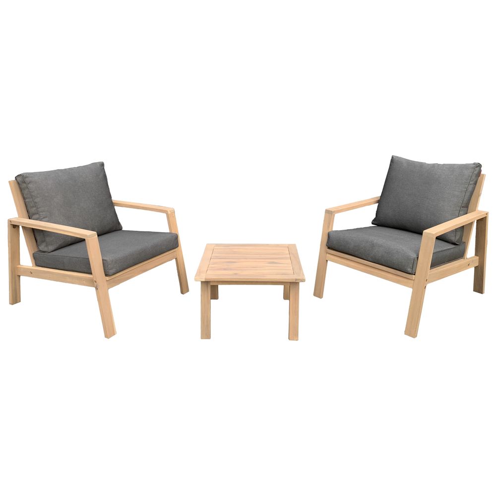Salon de jardin en acacia 2 places gili - coussins gris