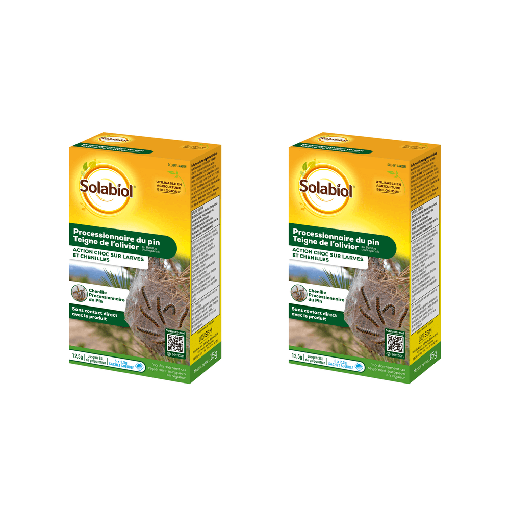 Solabiol processionnaires du pin - traitement choc - efficace sur larves et chenilles - jusqu'à 25l de solution sopin12x2