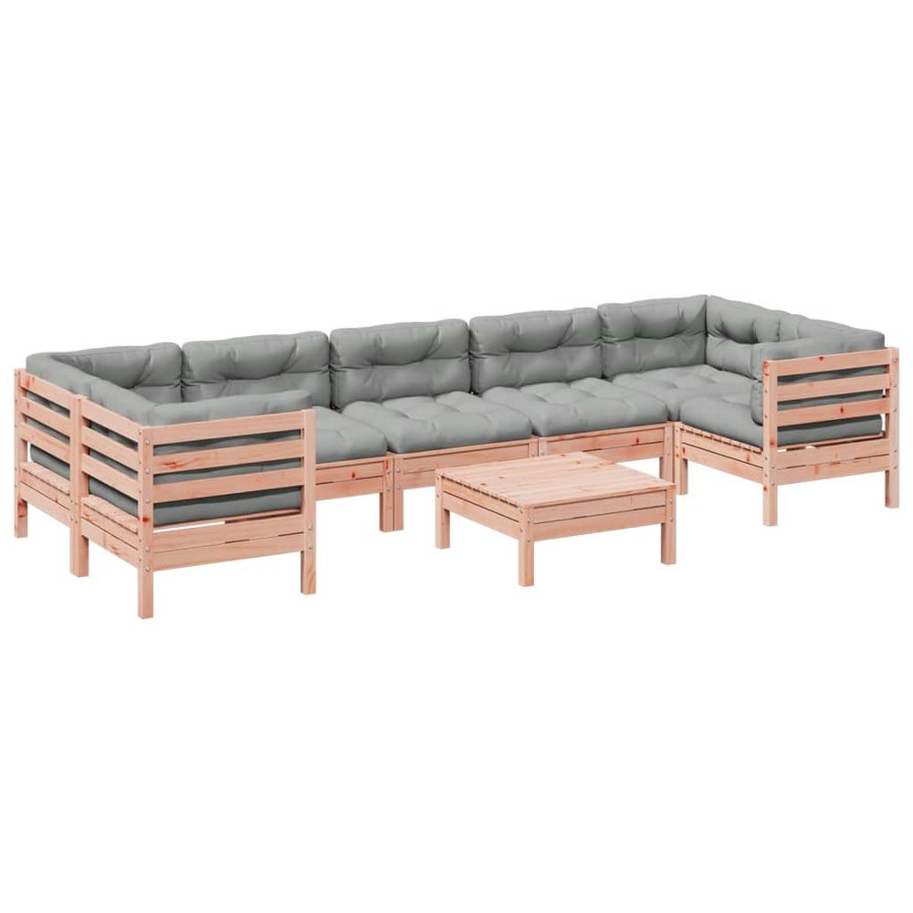 Salon de jardin 8 pcs avec coussins sapin douglas solide