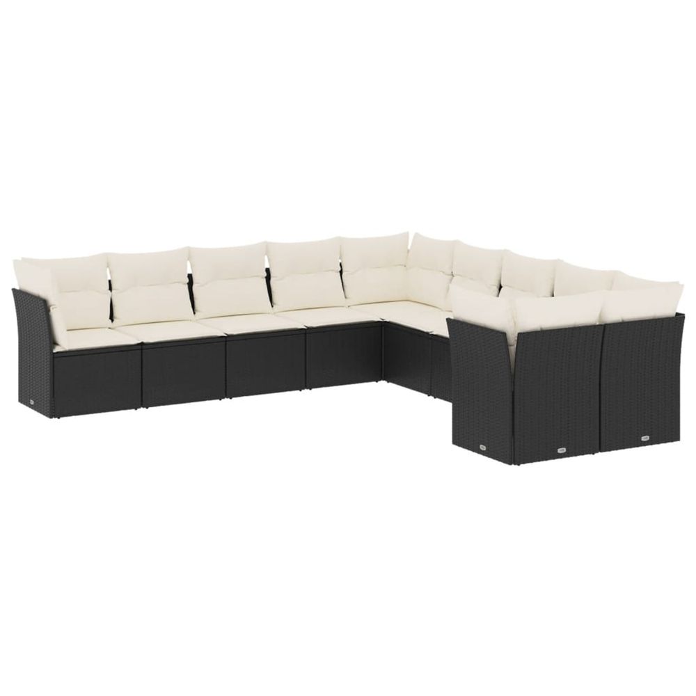 Salon de jardin 10 pcs avec coussins noir résine tressée