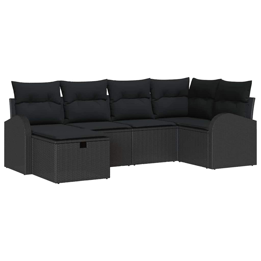 Ensemble de canapés avec coussin avec stockage noir polyrotin