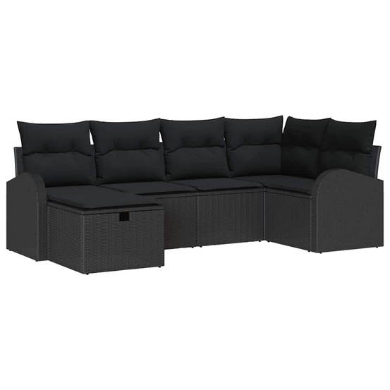 Ensemble de canapés avec coussin avec stockage noir polyrotin
