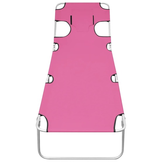 Chaise longue pliable avec coussin de tête acier rose magento