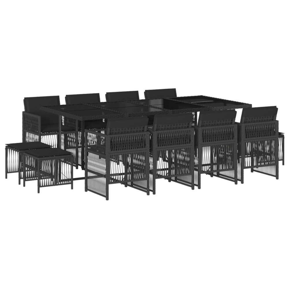 Ensemble à manger de jardin 13 pcs coussins noir résine tressée