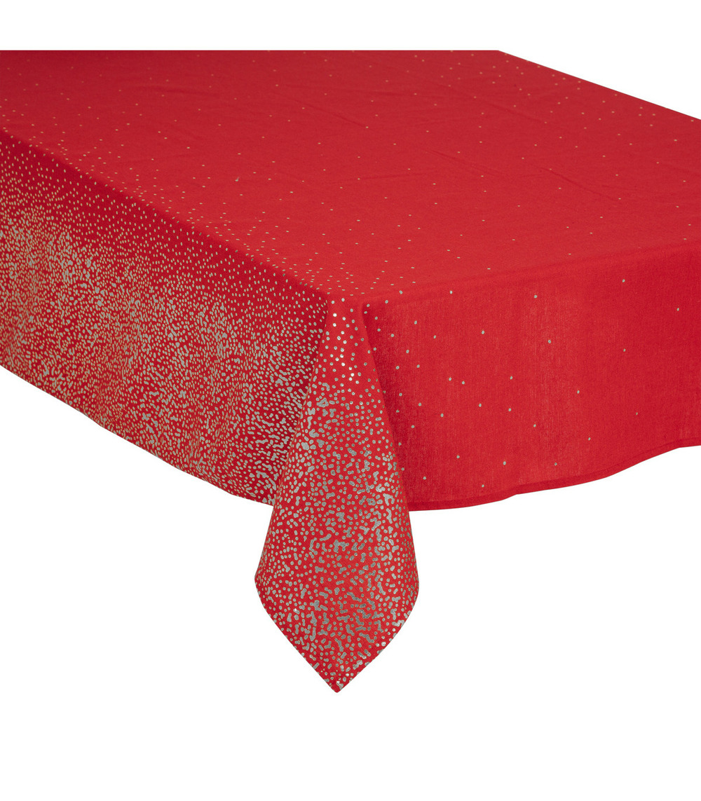 Nappe en polycoton rouge imprimé sapin doré 140 x 360 cm