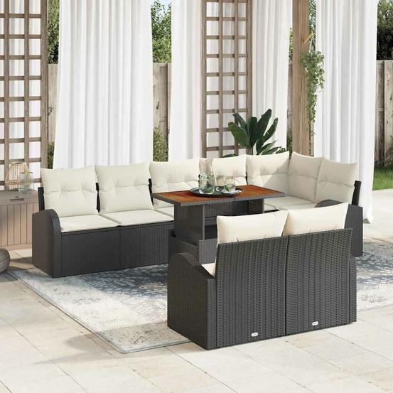 Ensemble de canapé de jardin 9 pcs noir poly rotin