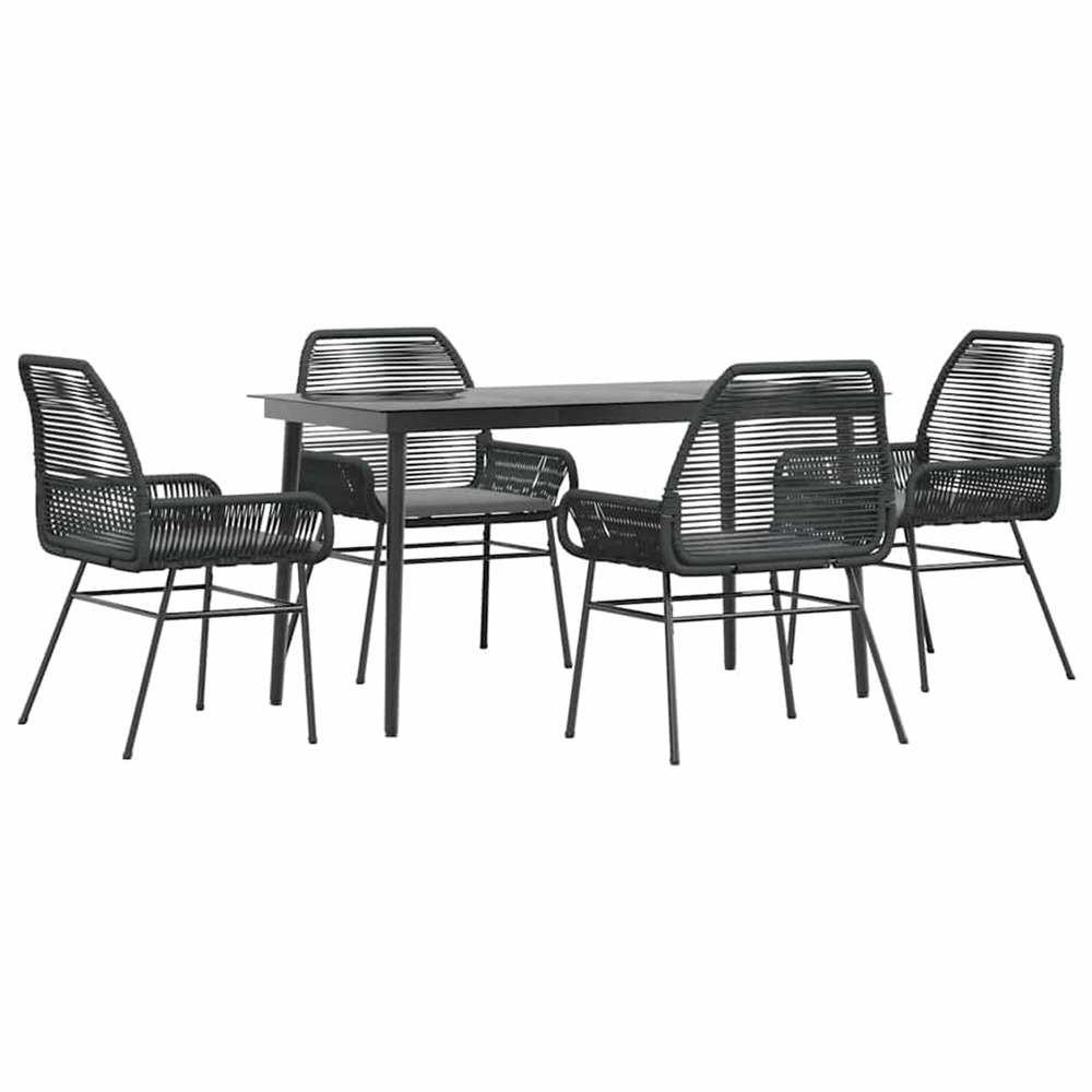 Ensemble à manger de jardin et coussins 5 pcs noir rotin verre