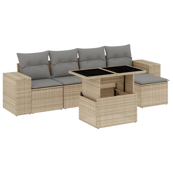 Salon de jardin avec coussins 6 pcs beige résine tressée