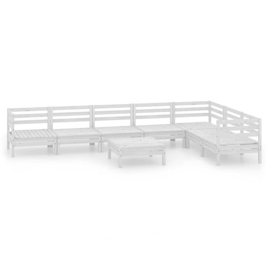 Salon de jardin 8 pcs bois de pin massif blanc