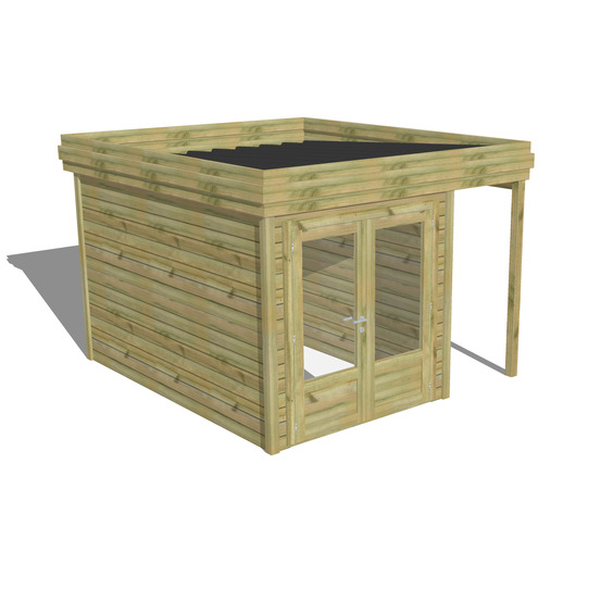 Abri de jardin bois pin traité autoclave 27mm - 3,14x3,44m / 11m2 - bac acier - abri français