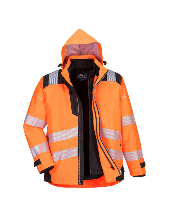 Blouson pw3 3-en-1 haute visibilité couleur : orange/noir taille xxxl - portwest