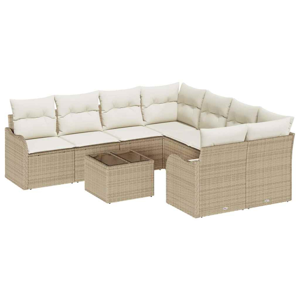 Ensemble de canapé de jardin avec coussin 9 pcs beige polyrotin