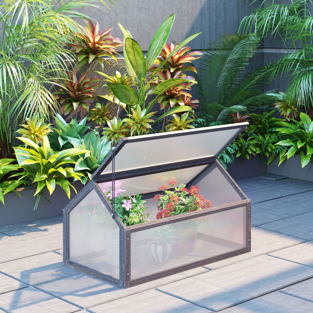 Mini serre châssis de culture bois pour balcons protection froid 90x52x49,5cm gris - comfortxl outdoor living