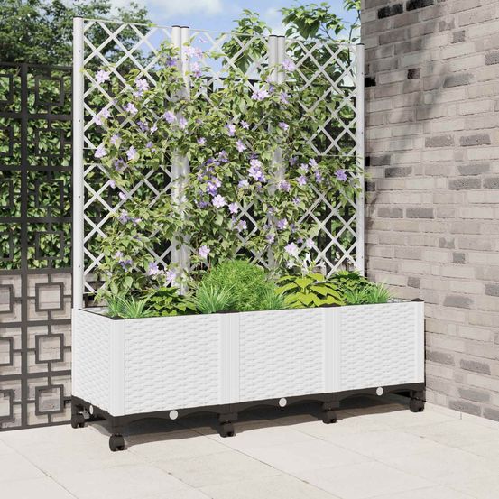Jardinière bac treillis polypropylène jardin terrasse support tomates blanc 146cm