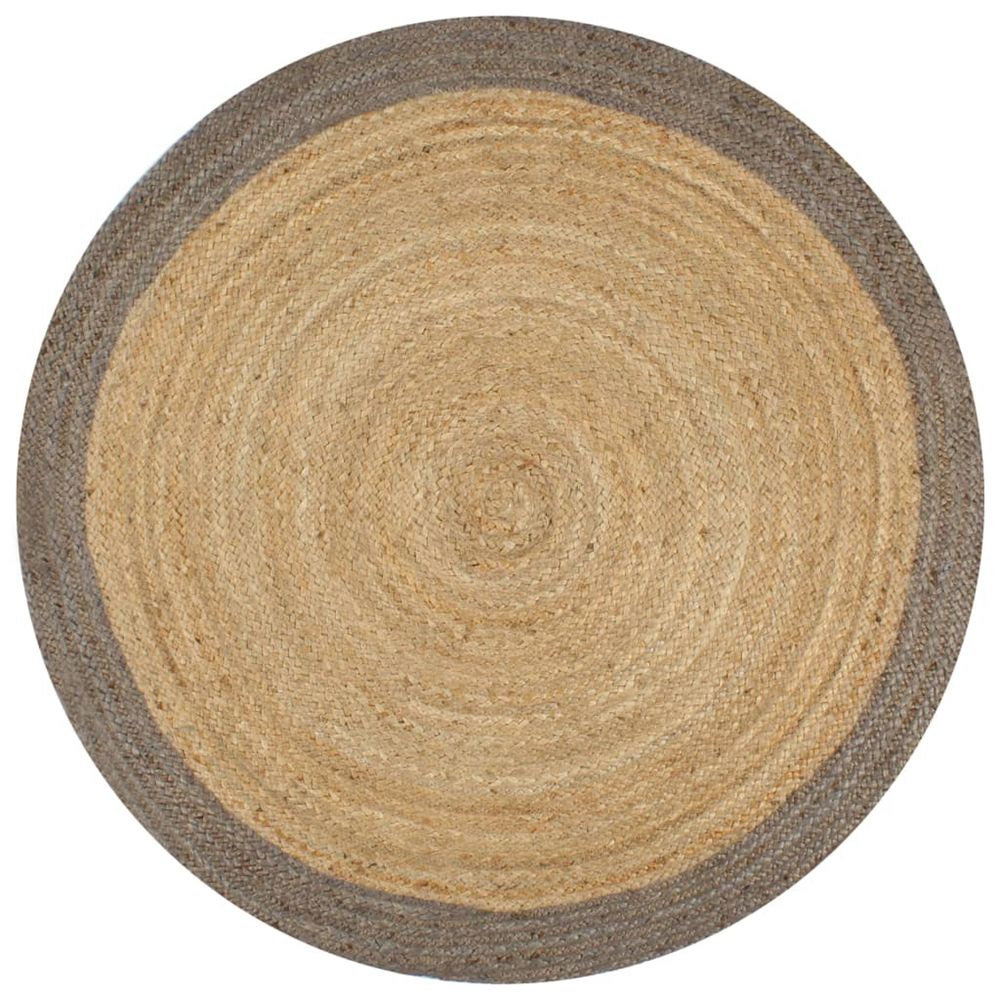 Tapis fait main Jute avec bord gris 150cm