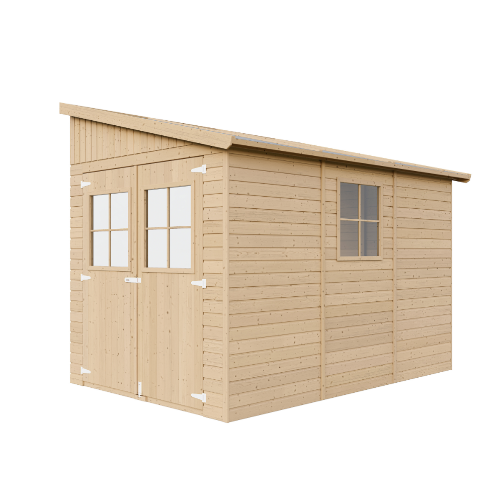 Abri de jardin en bois sans paroi latérale 6 m² - h243 x 318 x 216 cm - avec sol imprégné - m339+m339g