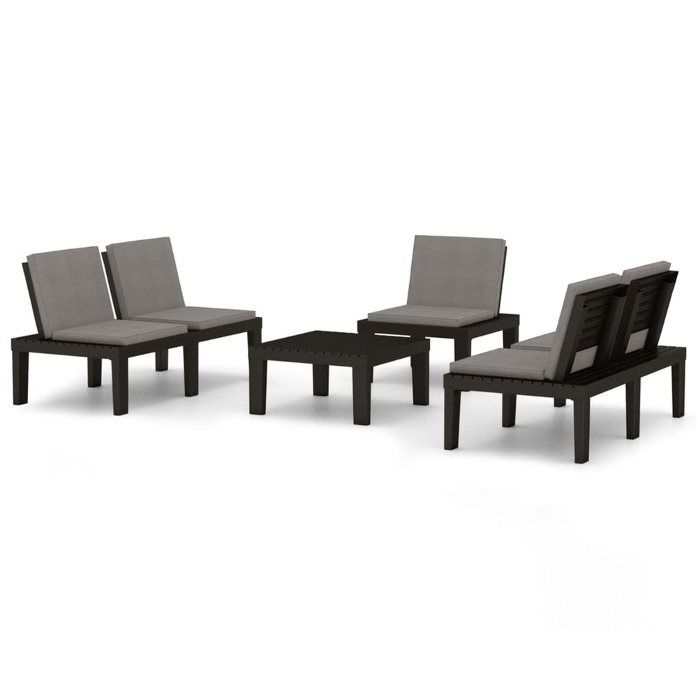 Salon de jardin 4 pcs avec coussins plastique gris