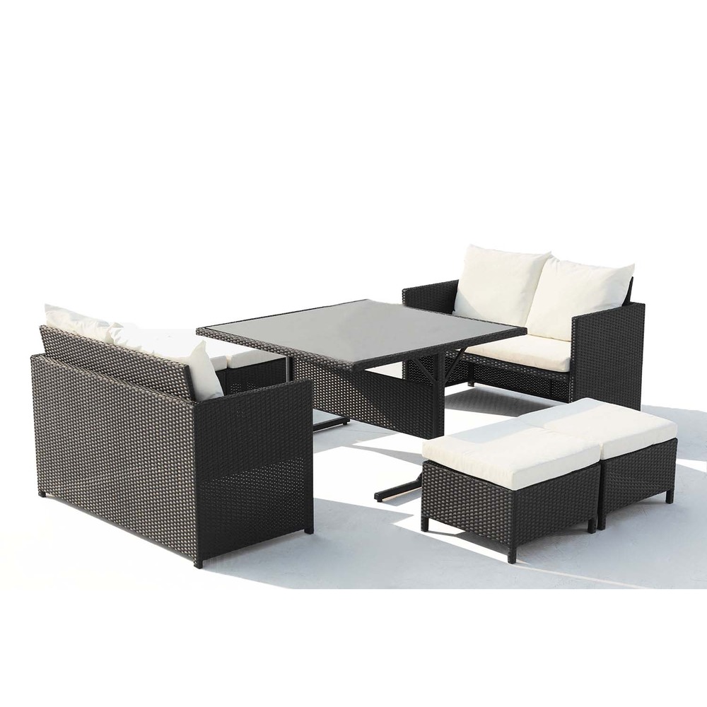 Salon de jardin encastrable 8 places en résine noir-blanc nouméa