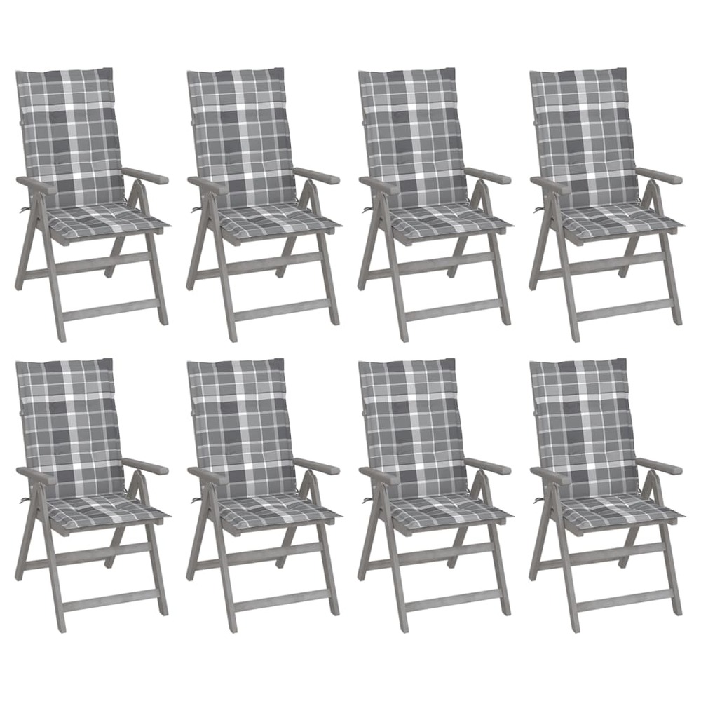 Chaises inclinables de jardin et coussins lot de 8 gris acacia