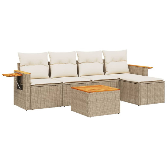 Salon de jardin avec coussins 6 pcs beige résine tressée