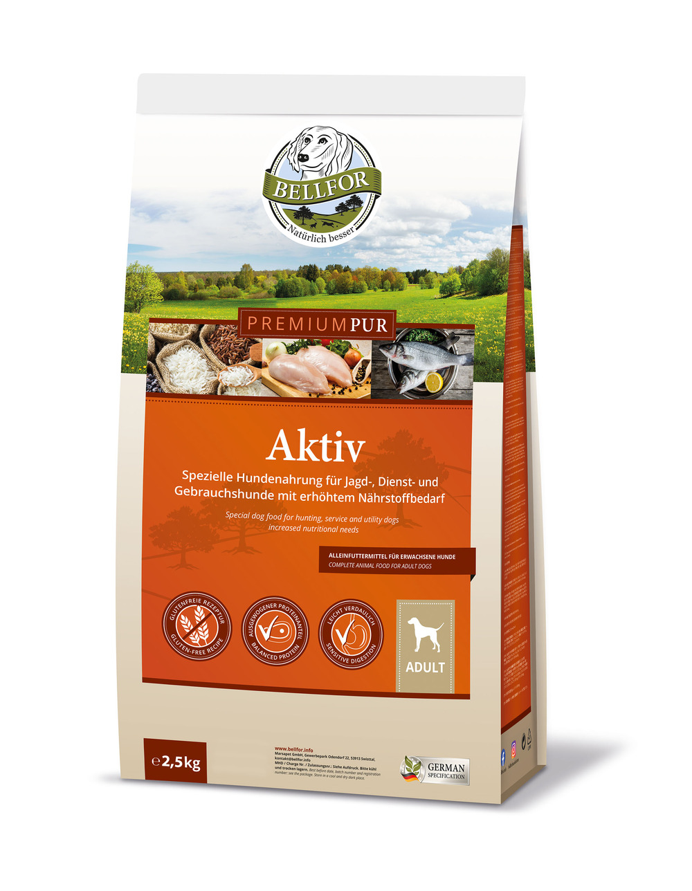 Nourriture pour chiens sans gluten avec poulet et poisson de mer - premium pur aktiv - 2,5 kg