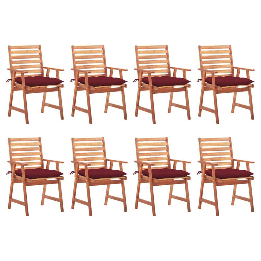 Chaises à manger d'extérieur lot de 8 et coussins acacia massif