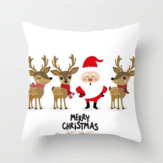 Housse de coussin de noël - père noël et ses rennes