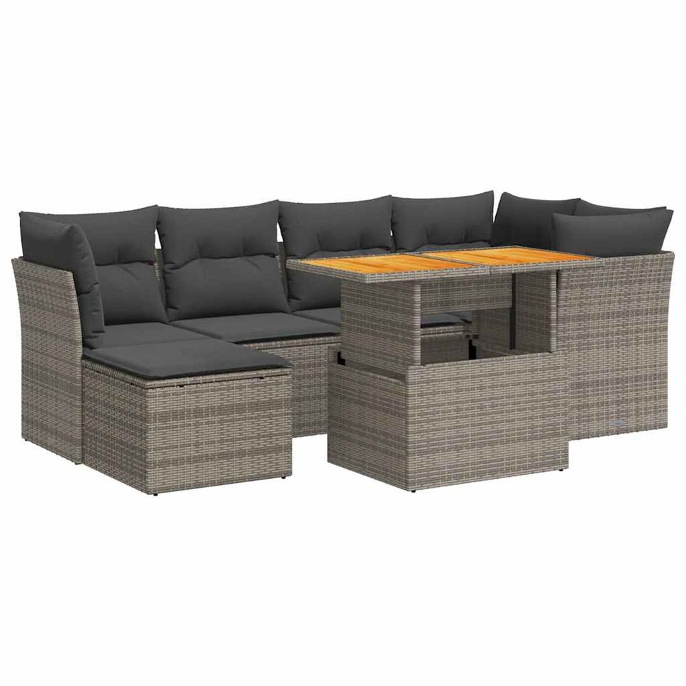 Salon de jardin avec coussins 7 pcs gris résine tressée
