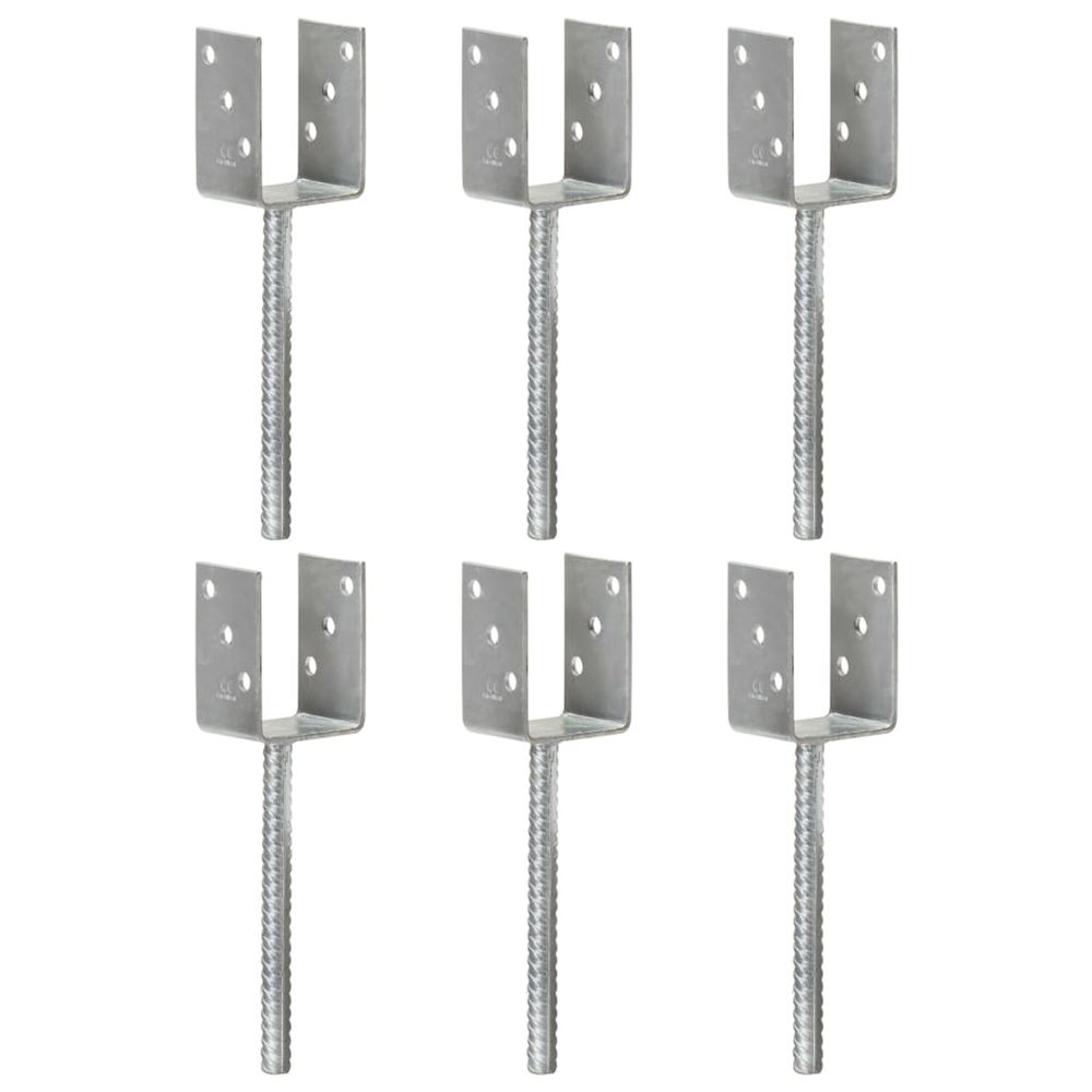 Piquets de clôture 6 pcs argenté 7x6x30 cm acier galvanisé
