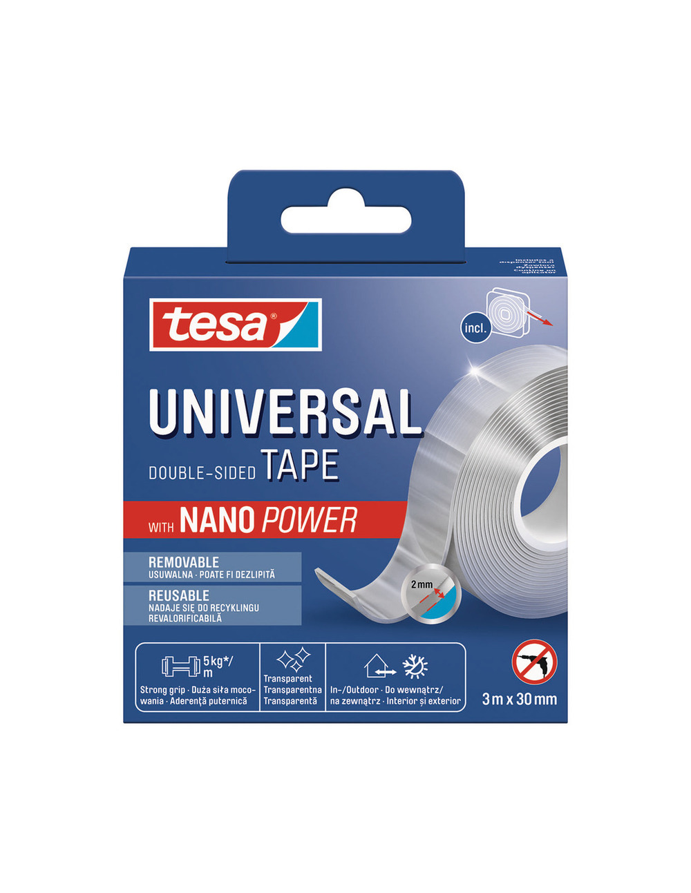 Ruban adhésif double face universal nano power 30mm x 3m - tesa