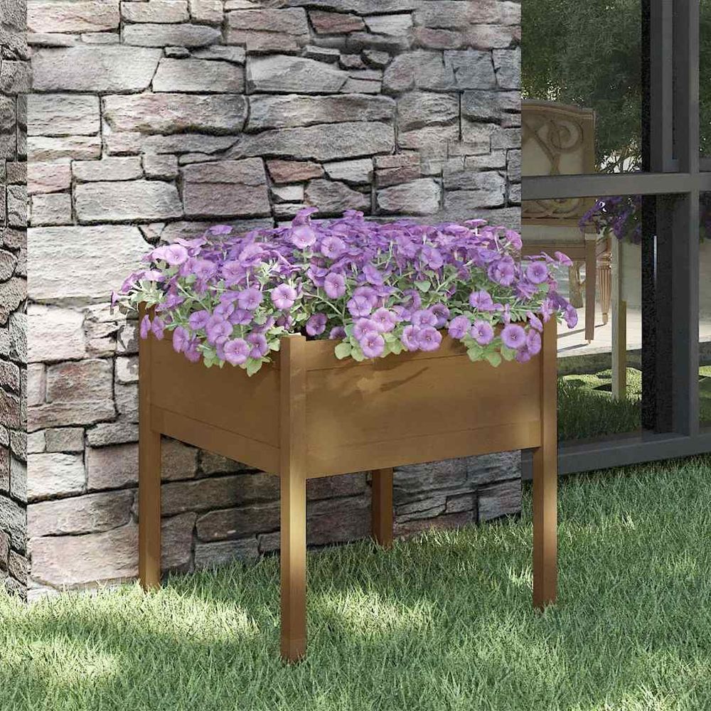Jardinière extérieure carrée en pin massif 70cm marron miel
