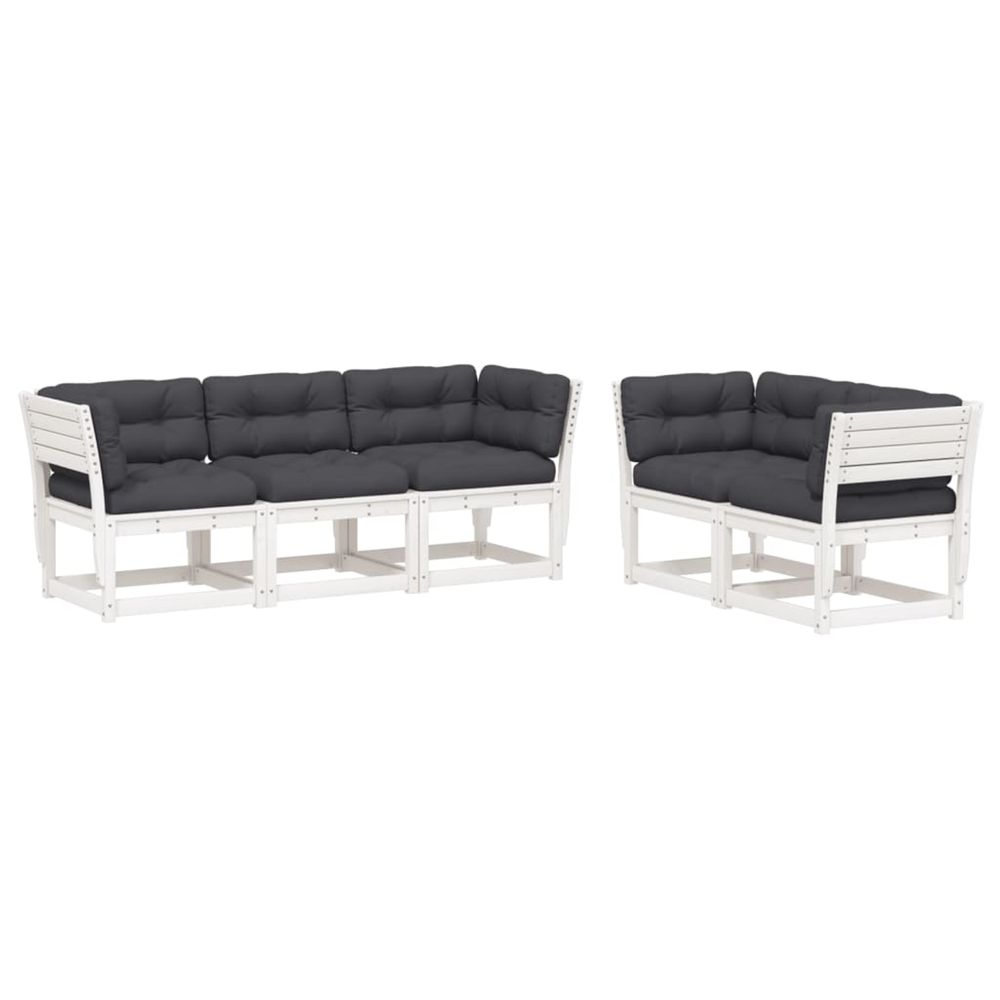 Salon de jardin 5 pcs avec coussins blanc bois massif de pin