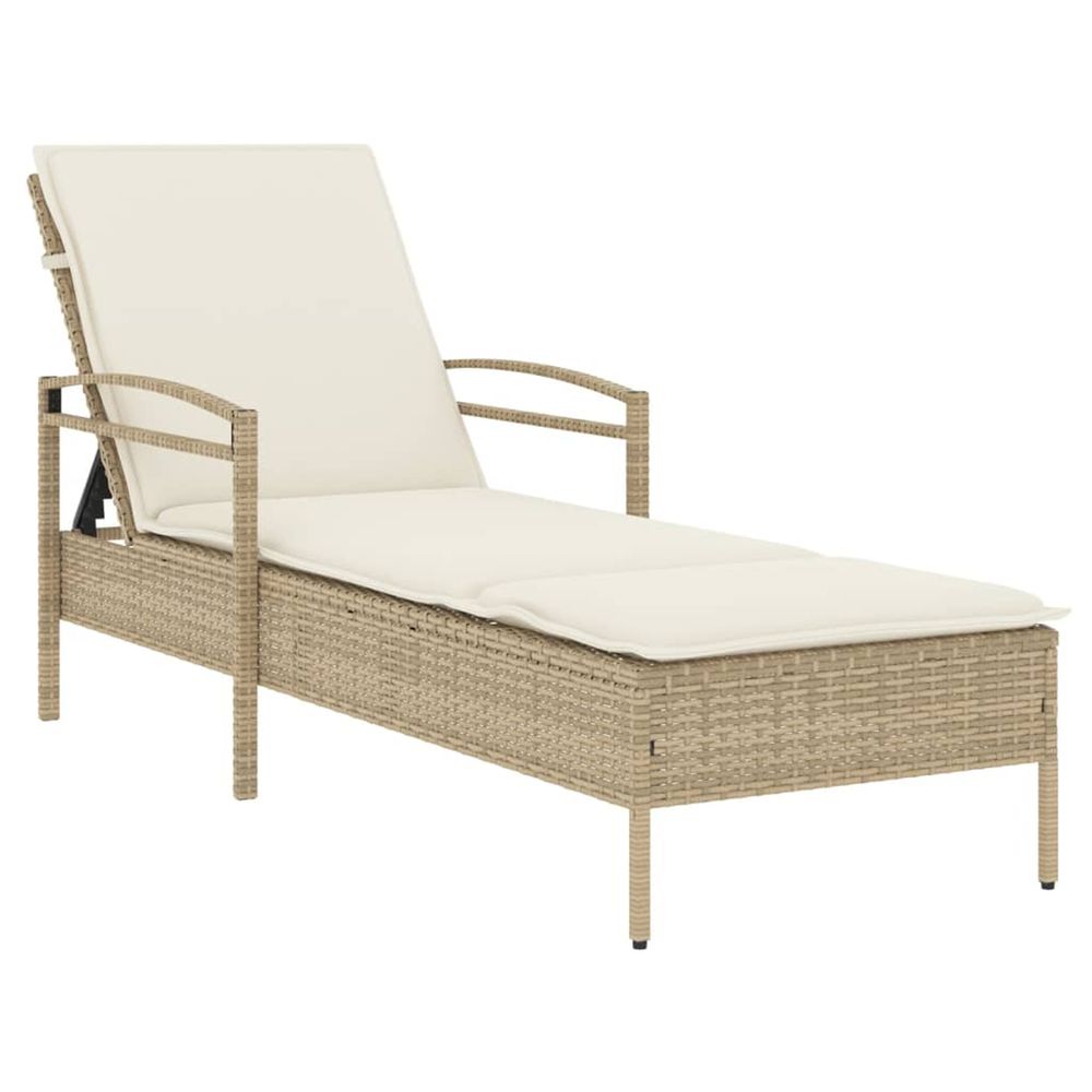 Chaise longue avec coussin beige 63x200x81 cm résine tressée bain de soleil