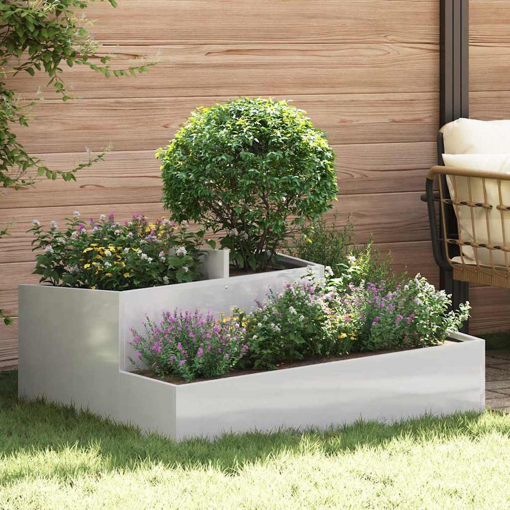 Très grand pot de fleurs carré acier inox intérieur extérieur argent 100 cm