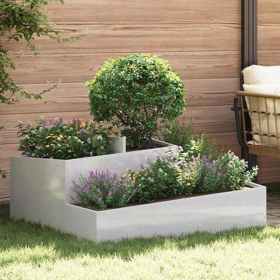 Très grand pot de fleurs carré acier inox intérieur extérieur argent 100 cm